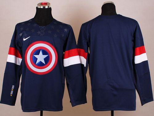 Olympic Team USA Blank Navy Blue Captain America Fashion Stitched NHL Jersey