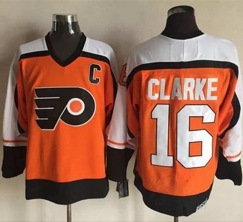Flyers #16 Bobby Clarke Orange/Black CCM Throwback Stitched NHL Jersey ...