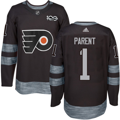 Flyers #1 Bernie Parent Black 1917-2017 100th Anniversary Stitched NHL Jersey