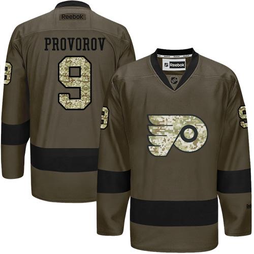 Flyers #9 Ivan Provorov Green Salute to Service Stitched NHL Jersey