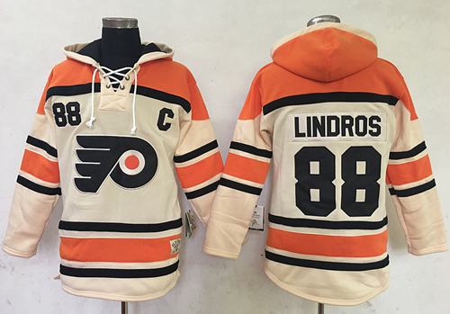Flyers #88 Eric Lindros Cream Sawyer Hooded Sweatshirt Stitched NHL Jersey