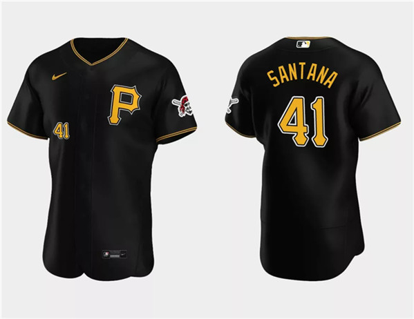 Men's Pittsburgh Pirates #41 Carlos Santana Black Flex Base Stitched Baseball Jersey