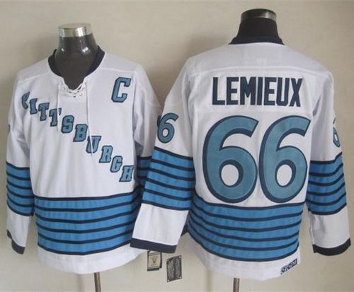 Penguins #66 Mario Lemieux White/Light Blue CCM Throwback Stitched NHL Jersey