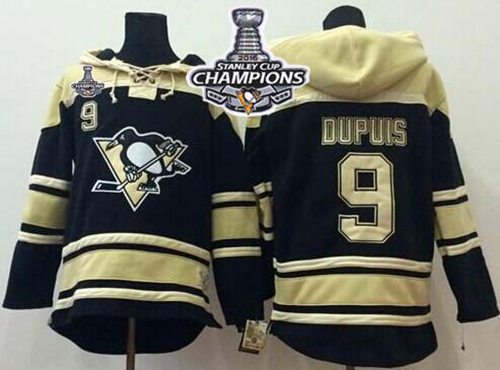 Penguins #9 Pascal Dupuis Black Sawyer Hooded Sweatshirt 2016 Stanley Cup Champions Stitched NHL Jersey