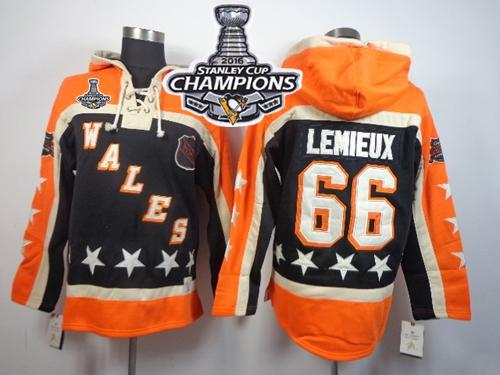 Penguins #66 Mario Lemieux Black All Star Sawyer Hooded Sweatshirt 2016 Stanley Cup Champions Stitched NHL Jersey