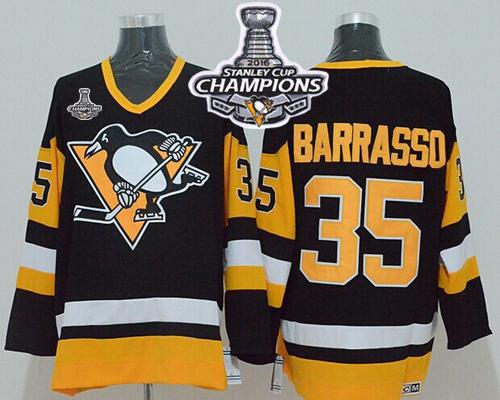 Mitchell&Ness Penguins #35 Tom Barrasso Black 2016 Stanley Cup Champions Stitched NHL Jersey