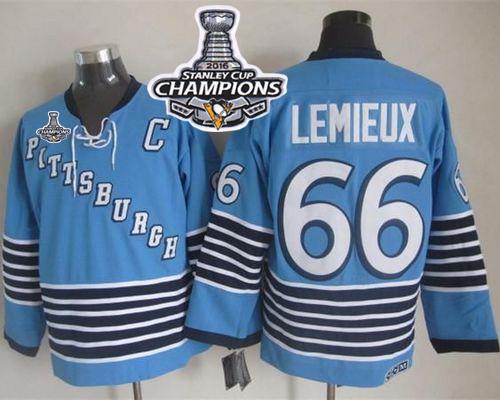 Penguins #66 Mario Lemieux Light Blue CCM Throwback 2016 Stanley Cup Champions Stitched NHL Jersey