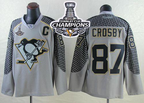 Penguins #87 Sidney Crosby Charcoal Cross Check Fashion 2016 Stanley Cup Champions Stitched NHL Jersey