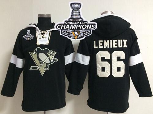 Penguins #66 Mario Lemieux Black 2016 Stanley Cup Champions NHL Pullover Hoodie