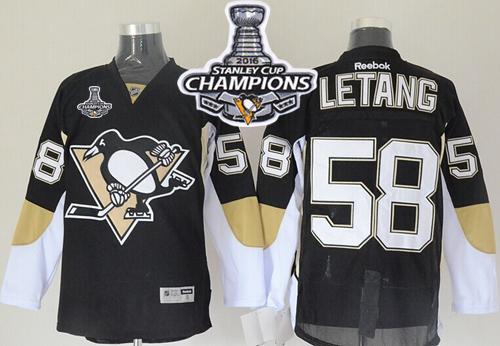 Penguins #58 Kris Letang Black 2016 Stanley Cup Champions Stitched NHL Jersey
