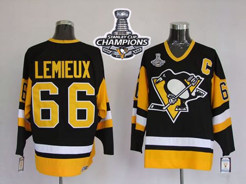 Mitchell&Ness Penguins #66 Mario Lemieux Black 2016 Stanley Cup Champions Stitched NHL Jersey