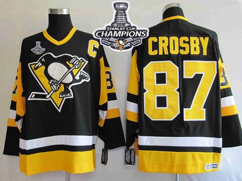 Mitchell&Ness Penguins #87 Sidney Crosby Black 2016 Stanley Cup Champions Stitched NHL Jersey