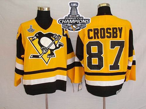 Mitchell&Ness Penguins #87 Sidney Crosby Yellow 2016 Stanley Cup Champions Stitched NHL Jersey
