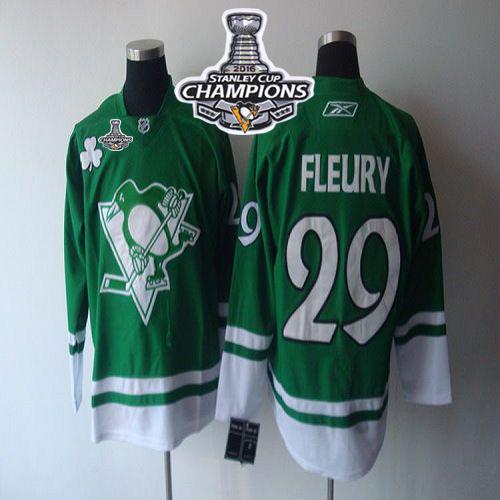 Penguins #29 Andre Fleury St. Patty's Day 2016 Stanley Cup Champions Stitched NHL Jersey