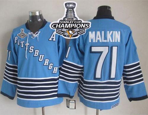 Penguins #71 Evgeni Malkin Light Blue CCM Throwback 2016 Stanley Cup Champions Stitched NHL Jersey