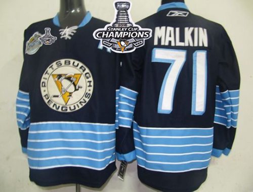 Penguins #71 Evgeni Malkin Dark BLue 2011 Winter Classic Vintage 2016 Stanley Cup Champions Stitched NHL Jersey