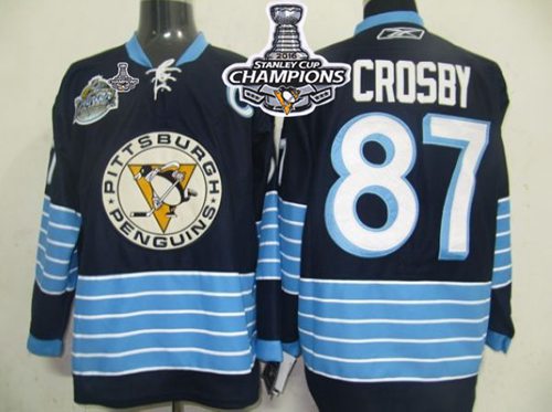Penguins #87 Sidney Crosby Dark Blue 2011 Winter Classic Vintage 2016 Stanley Cup Champions Stitched NHL Jersey