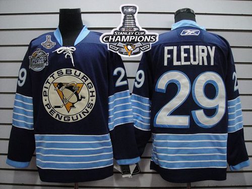 Penguins #29 Andre Fleury Dark Blue 2011 Winter Classic Vintage 2016 Stanley Cup Champions Stitched NHL Jersey