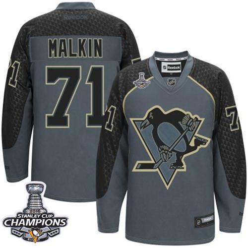Penguins #71 Evgeni Malkin Charcoal Cross Check Fashion 2016 Stanley Cup Champions Stitched NHL Jersey
