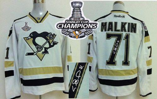 Penguins #71 Evgeni Malkin White 2014 Stadium Series Autographed 2016 Stanley Cup Champions Stitched NHL Jersey
