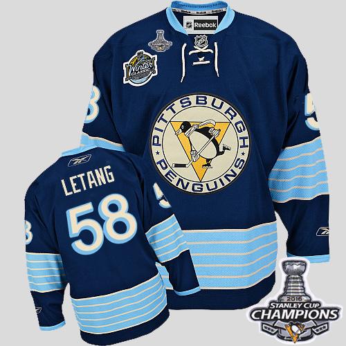 Penguins #58 Kris Letang 2011 Winter Classic Vintage Dark Blue 2016 Stanley Cup Champions Stitched NHL Jersey
