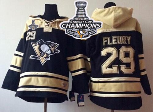 Penguins #29 Andre Fleury Black Sawyer Hooded Sweatshirt 2016 Stanley Cup Champions Stitched NHL Jersey