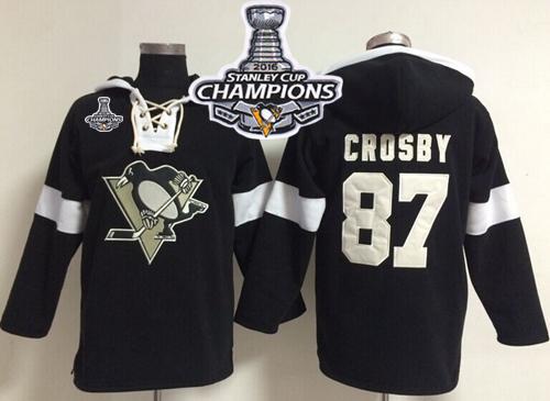 Penguins #87 Sidney Crosby Black 2016 Stanley Cup Champions NHL Pullover Hoodie