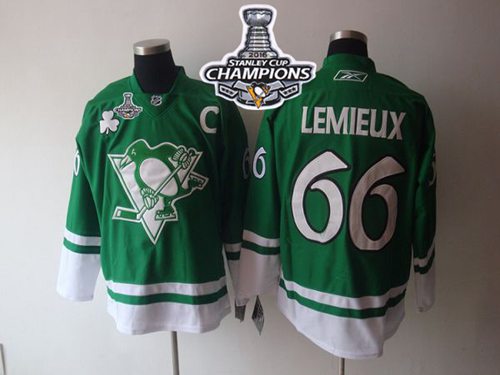 Penguins #66 Mario Lemieux Green St Patty's Day 2016 Stanley Cup Champions Stitched NHL Jersey