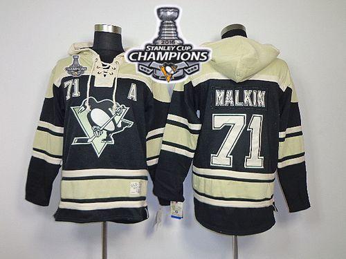 Penguins #71 Evgeni Malkin Black Sawyer Hooded Sweatshirt 2016 Stanley Cup Champions Stitched NHL Jersey
