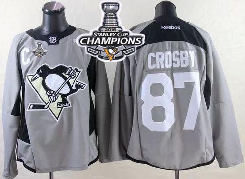 Penguins #87 Sidney Crosby Grey Practice 2016 Stanley Cup Champions Stitched NHL Jersey