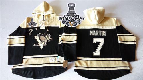 Penguins #7 Paul Martin Black Sawyer Hooded Sweatshirt 2016 Stanley Cup Champions Stitched NHL Jersey