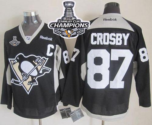 Penguins #87 Sidney Crosby Black Practice 2016 Stanley Cup Champions Stitched NHL Jersey