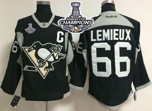 Penguins #66 Mario Lemieux Black Practice 2016 Stanley Cup Champions Stitched NHL Jersey