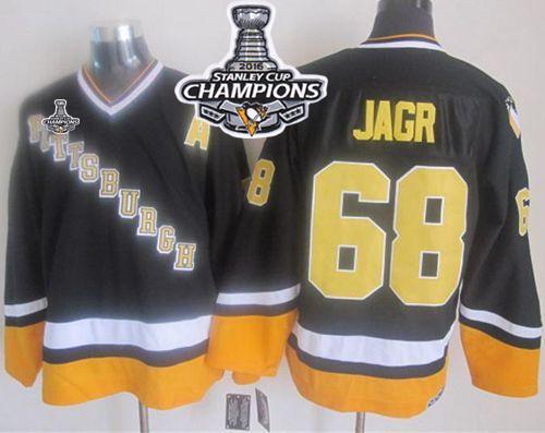 Penguins #68 Jaromir Jagr Black/Yellow CCM Throwback 2016 Stanley Cup Champions Stitched NHL Jersey