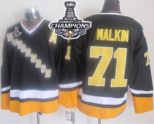 Penguins #71 Evgeni Malkin Black/Yellow CCM Throwback 2016 Stanley Cup Champions Stitched NHL Jersey