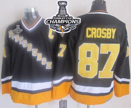 Penguins #87 Sidney Crosby Black/Yellow CCM Throwback 2016 Stanley Cup Champions Stitched NHL Jersey