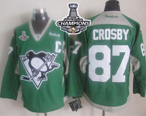 Penguins #87 Sidney Crosby Green Practice 2016 Stanley Cup Champions Stitched NHL Jersey