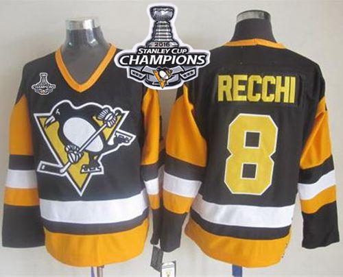 Penguins #8 Mark Recchi Black CCM Throwback 2016 Stanley Cup Champions Stitched NHL Jersey