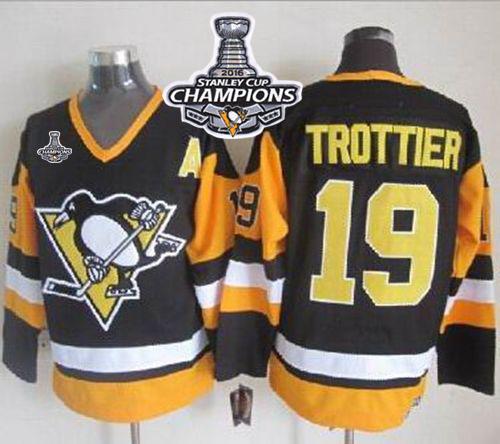 Penguins #19 Bryan Trottier Black CCM Throwback 2016 Stanley Cup Champions Stitched NHL Jersey