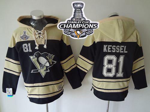 Penguins #81 Phil Kessel Black Sawyer Hooded Sweatshirt 2016 Stanley Cup Champions Stitched NHL Jersey
