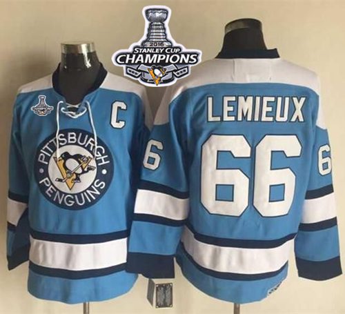 Penguins #66 Mario Lemieux Blue Alternate CCM Throwback 2016 Stanley Cup Champions Stitched NHL Jersey