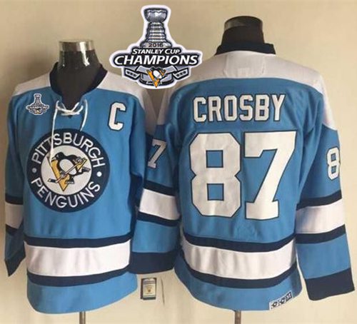 Penguins #87 Sidney Crosby Blue Alternate CCM Throwback 2016 Stanley Cup Champions Stitched NHL Jersey
