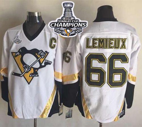 Penguins #66 Mario Lemieux White CCM Throwback 2016 Stanley Cup Champions Stitched NHL Jersey