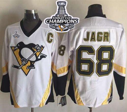 Penguins #68 Jaromir Jagr White CCM Throwback 2016 Stanley Cup Champions Stitched NHL Jersey