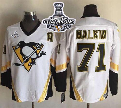 Penguins #71 Evgeni Malkin White CCM Throwback 2016 Stanley Cup Champions Stitched NHL Jersey
