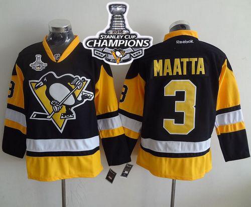 Penguins #3 Olli Maatta Black Alternate 2016 Stanley Cup Champions Stitched NHL Jersey