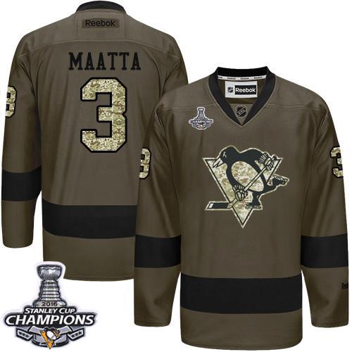 Penguins #3 Olli Maatta Green Salute to Service 2016 Stanley Cup Champions Stitched NHL Jersey