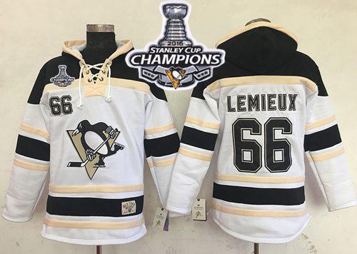 Penguins #66 Mario Lemieux White Sawyer Hooded Sweatshirt 2016 Stanley Cup Champions Stitched NHL Jersey