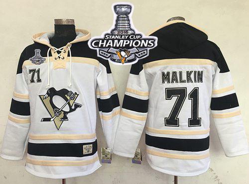 Penguins #71 Evgeni Malkin White Sawyer Hooded Sweatshirt 2016 Stanley Cup Champions Stitched NHL Jersey