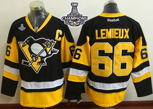 Penguins #66 Mario Lemieux Black Alternate 2016 Stanley Cup Champions Stitched NHL Jersey